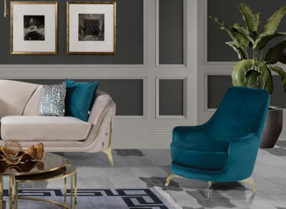 Sillón redondo diseño sala de estar tapizado madera tapizado moderno lujo azul nuevo